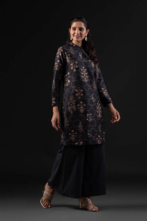 Rohit Bal Black Cotton Silk Straight Printed Kurta Set at Biba India
