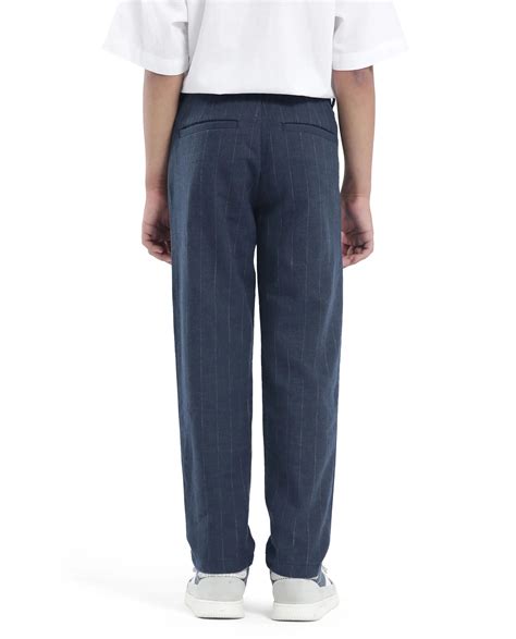 Rare Ones Kids Leo Navy Polyester Blend Striped Button & Zip Closure R