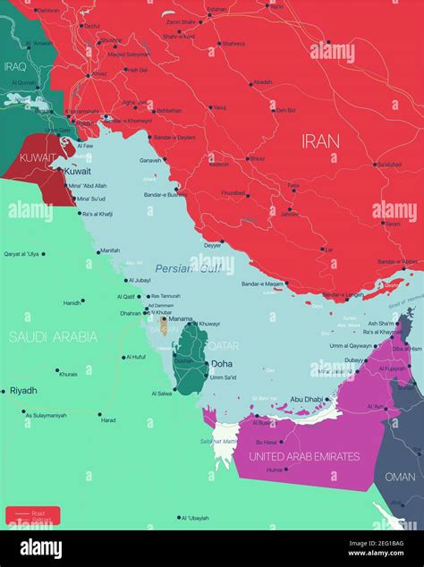 Persian Gulf region country detailed editable map with countries ...