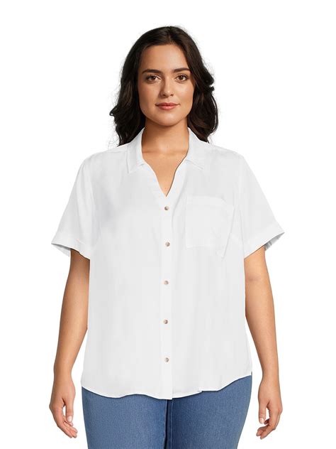 Terra & Sky women's Plus Size Button-Down Camp Shirt - Walmart.com