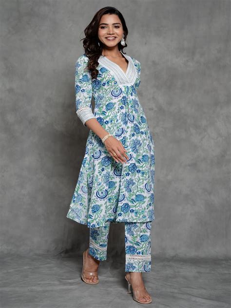 White Handblock Printed Cotton Kurta Set – Suti Rang