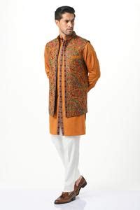 Buy Yellow Silk Embroidery Paisley Kashmiri Modi Jacket For Men by ...