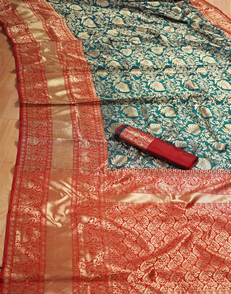 Teal Green Banarasi Silk With Gold Zari Weaving Work – Sareewave