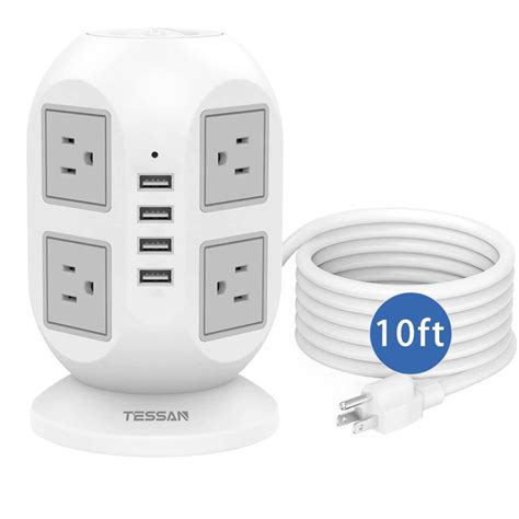 Buy TESSAN Tower Power Strip,Surge Protector 8 Outlets with 4 USB Ports ...