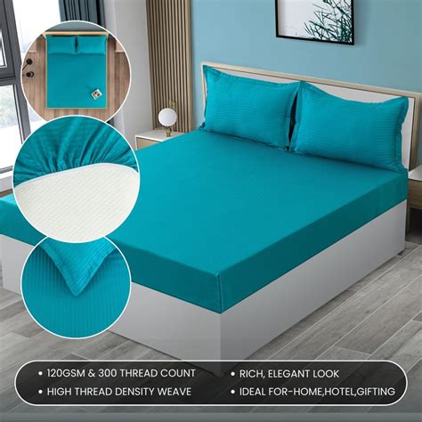 Buy SWAYAM Sonata Cotton 300TC Striped 3Pcs King Fitted Bedsheet Set ...