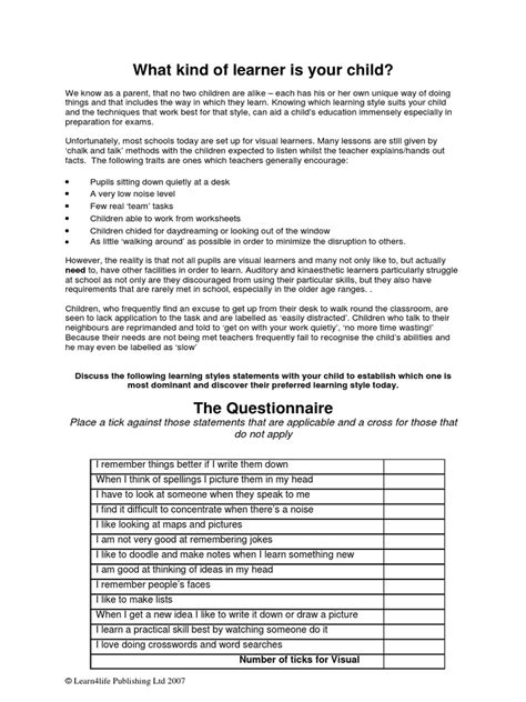 Image result for Learning Style List PDF