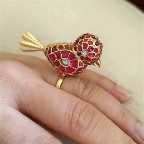 Buy Pink kundan bird ring online | Missori Silver Jewellery Online