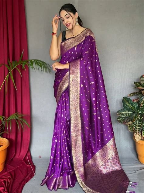 ⚡️Buy Majestic Purple Zari-Woven Soft Silk Special Occasion Saree ...