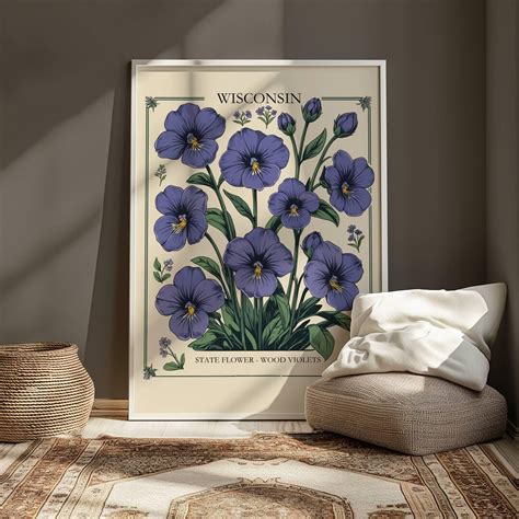 Wisconsin State Flower Print, Wood Violet Botanical Poster, Wisconsin ...