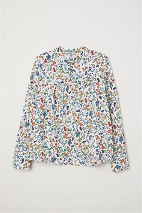 H&M+ Patterned blouse - Long sleeve - Cream/Floral - Ladies | H&M IN