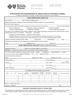 Application For Continuation Of Group Health Coverage (cobra) - Fill ...