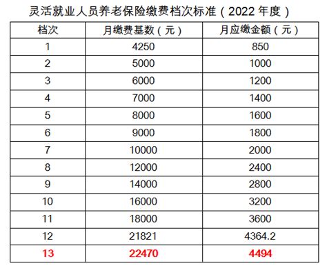 镇江市灵活就业人员养老保险缴费档次标准（2022年度）