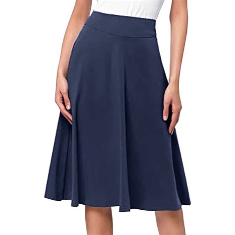 Simple Comfy Basic Solid Color Stretch A-Line Flared Knee Length Skirt ...