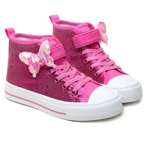 Little Girls Kids Canvas Shoes Glitter Sneakers Toddler Sparkle Lace Up ...