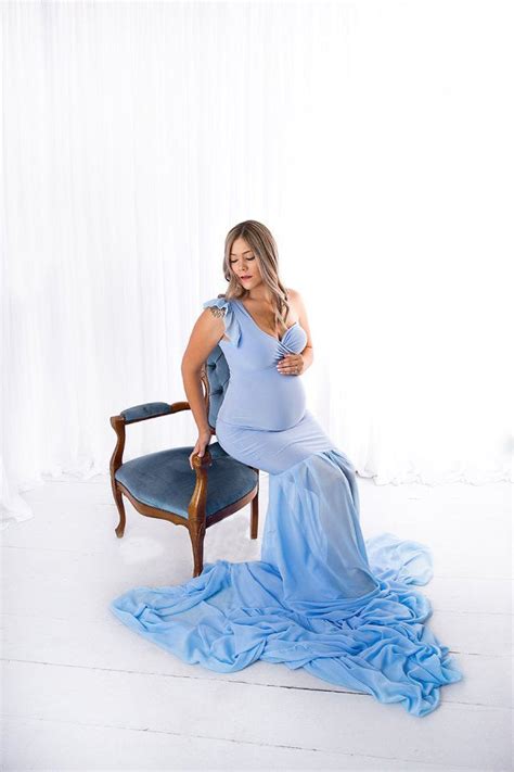 Sky Blue One Shoulder Maternity Extended Trail Gown – ShObO