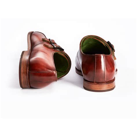 Tan Leather Patina Finish Double Monk Strap Shoes for Men | French ...
