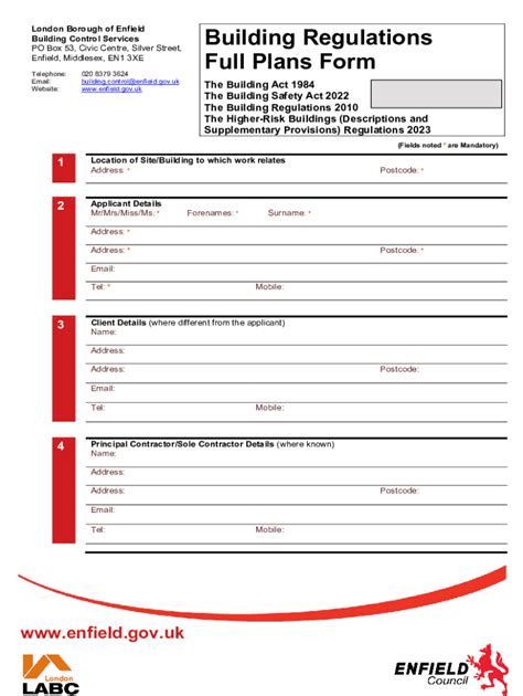 Fillable Online Enfield Building Regulations Full Plans Application ...