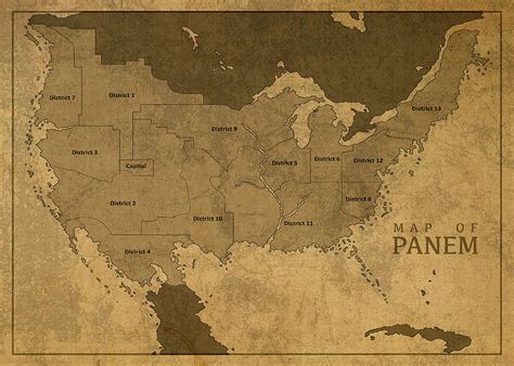 Vintage Map of Panem from The Hunger Games Mixed Media by Design ...