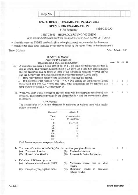 18BTC202J Bioprocess Engineering - Previous Year Questions (PYQs) - Studocu