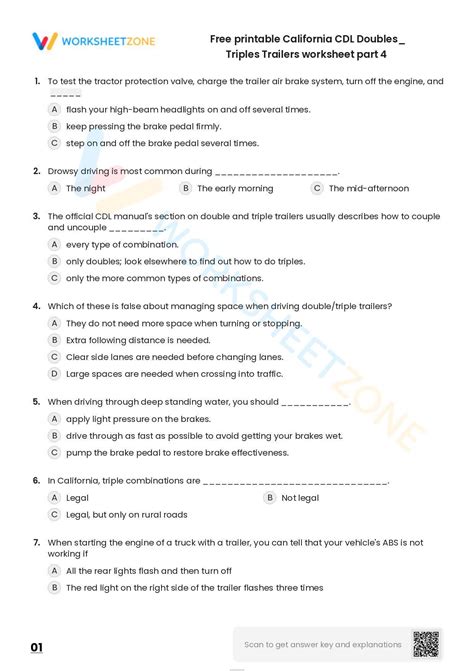 Free Printable California CDL Doubles/ Triples Trailers Worksheet Part 4