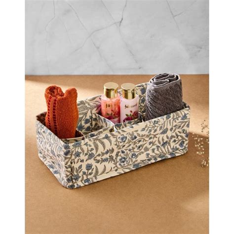 Buy Fabindia Blue Cotton Printed Storage Organiser Online