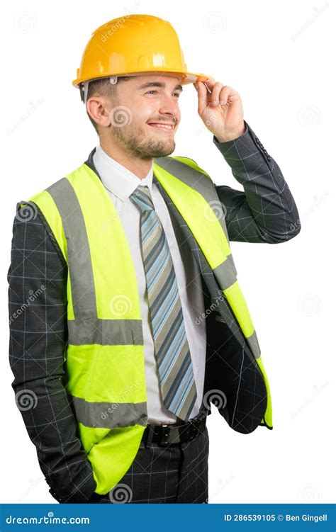 Man in a Suit Wearing a Hi-vis Vest & Hardhat Stock Image - Image of ...