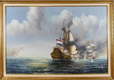 J. Harvey | Untitled: Battle Scene with Dutch Ship Destroying an English Vessel | MutualArt