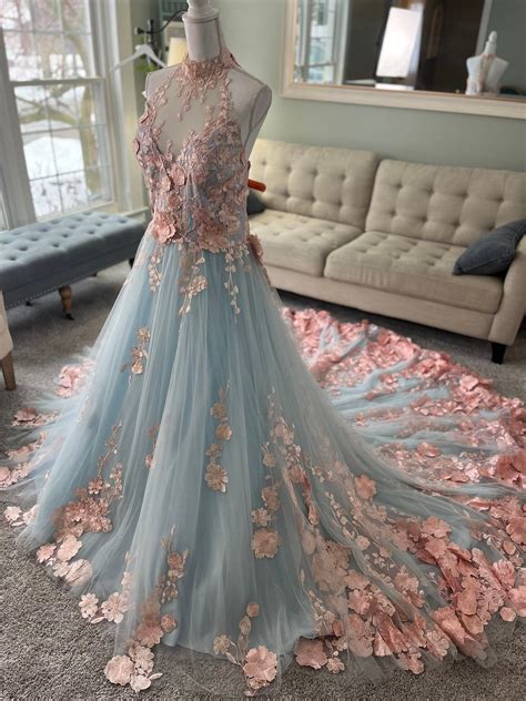 Pink & Blue 3D Wedding Dress, Custom A-Line Disney Dress