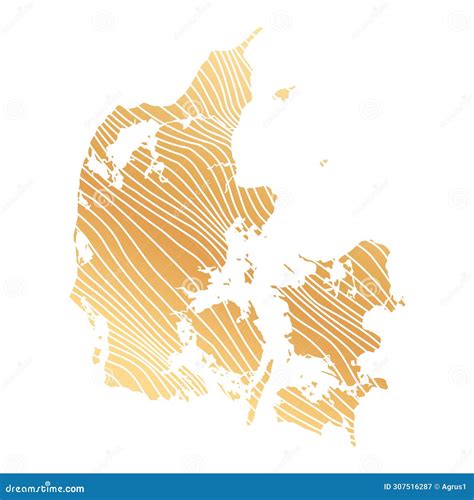 Abstract Map of Denmark - Vector Illustration of Striped Gold Colored Map Stock Illustration ...
