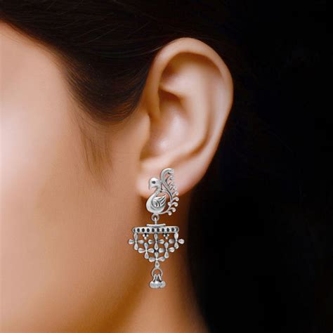 Buy 925 Sterling Silver Antique Peacock with Hanging Ball Stud Earrings ...