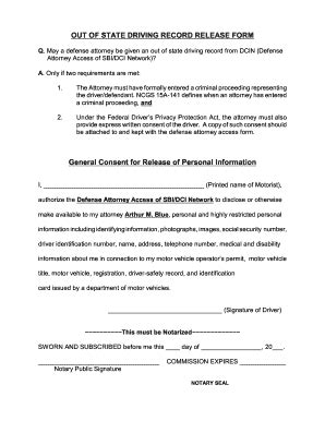 Out of State Driving Record Release Form - Blank Fillable Template ...