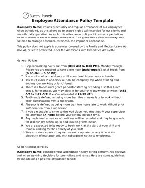Employee Attendance Policy Template Doc Template | pdfFiller