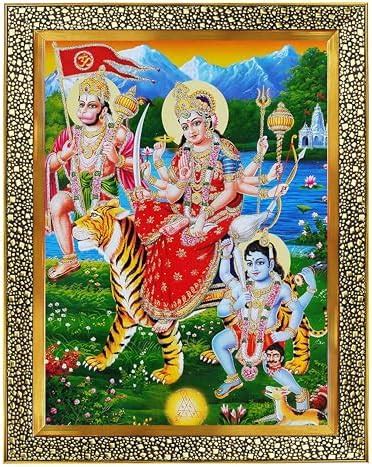 khanna Golden Frame Unbreakable Acrylic Glass Durga maa/ambe/sherawali ...