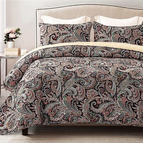 Exclusivo Mezcla Paisley Black Quilt Set Queen Size, 3-Piece Reversible ...