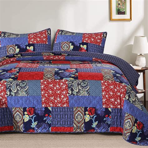 Ruvanti Twin Size Quilt Set - 100% Cotton, All Seasons, 2 Pillowcases ...
