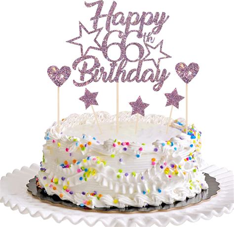 Buy Purple Glitter Happy 66th Birthday Cake Topper with Cupcake Toppers ...