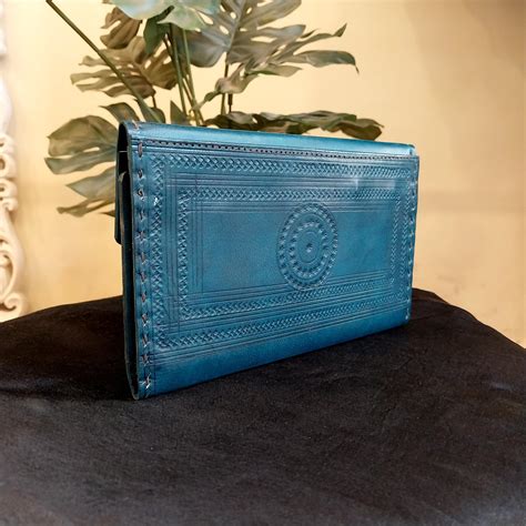Leather Wallet With Punch and Embroidery WorK -Green