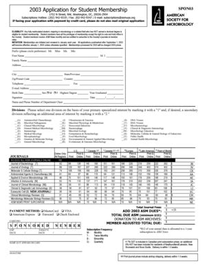 Fillable Online asm 2003 Application for Student Membership - American ...