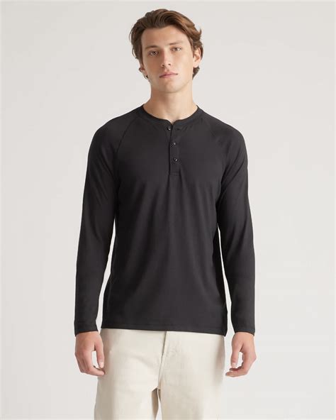 Cotton Modal Long Sleeve Henley Tee in Black