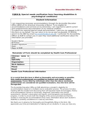 B Special needs verification ... Doc Template | pdfFiller