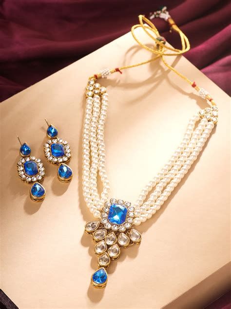Yellow Chimes Jewellery Set for Women and Girls White Beads Necklace ...