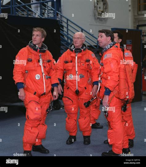 NASA STS-95 Space Shuttle Discovery mission prime crew members (L-R ...