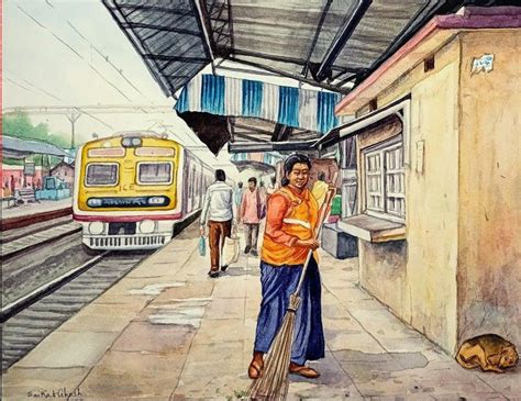 Railway Station Drawing Local Train 的图像结果