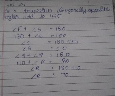 PQRS is a trapezium in which PQ || SR.If ZP = 100° and ZQ = 110°, find ...