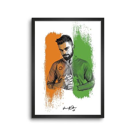 LAMRON Virat Kohli TriColor Wall Decoration Art Framed Poster, 8 Inch x ...