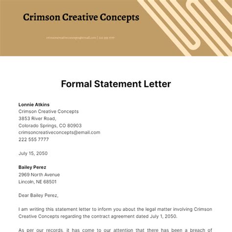 Image result for Statement Letter Example