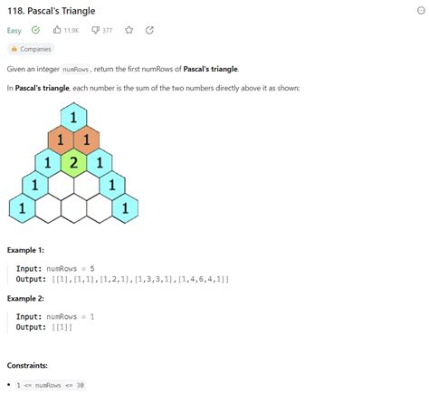 Pascal's Triangle LeetCode 的图像结果