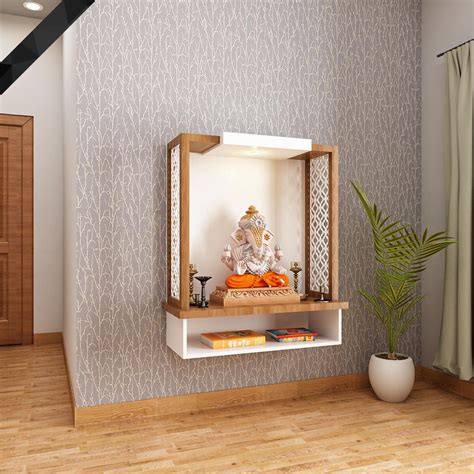 Pooja Mandir Wooden Temple White & Natural Wood Modern Design - Contem ...