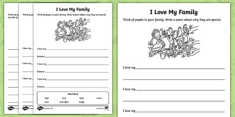 I Love My family Poem Worksheets | Family Poems | Twinkl