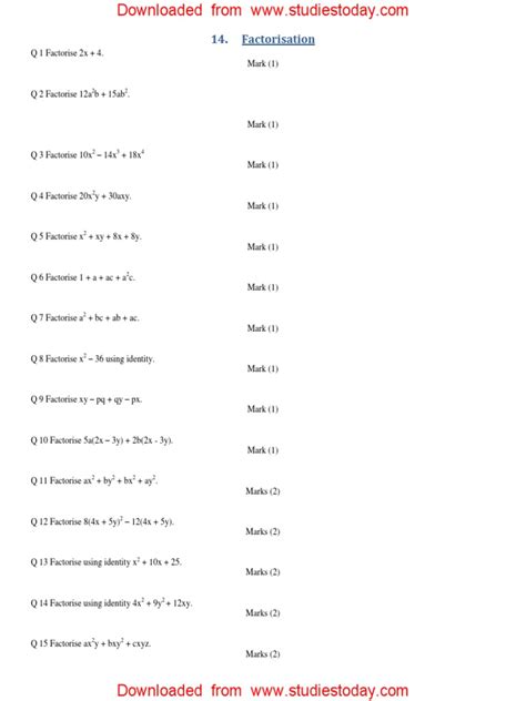 Image result for Factorisation Class 8 Worksheet Diamond Method